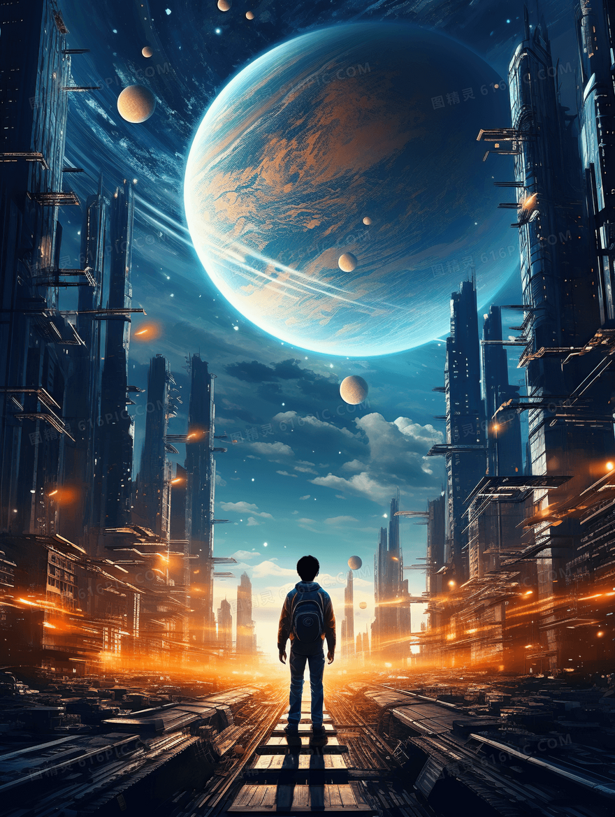 科幻未来星球城市插画
