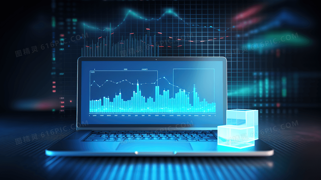 3D互联网科技数据分析柱状图插画