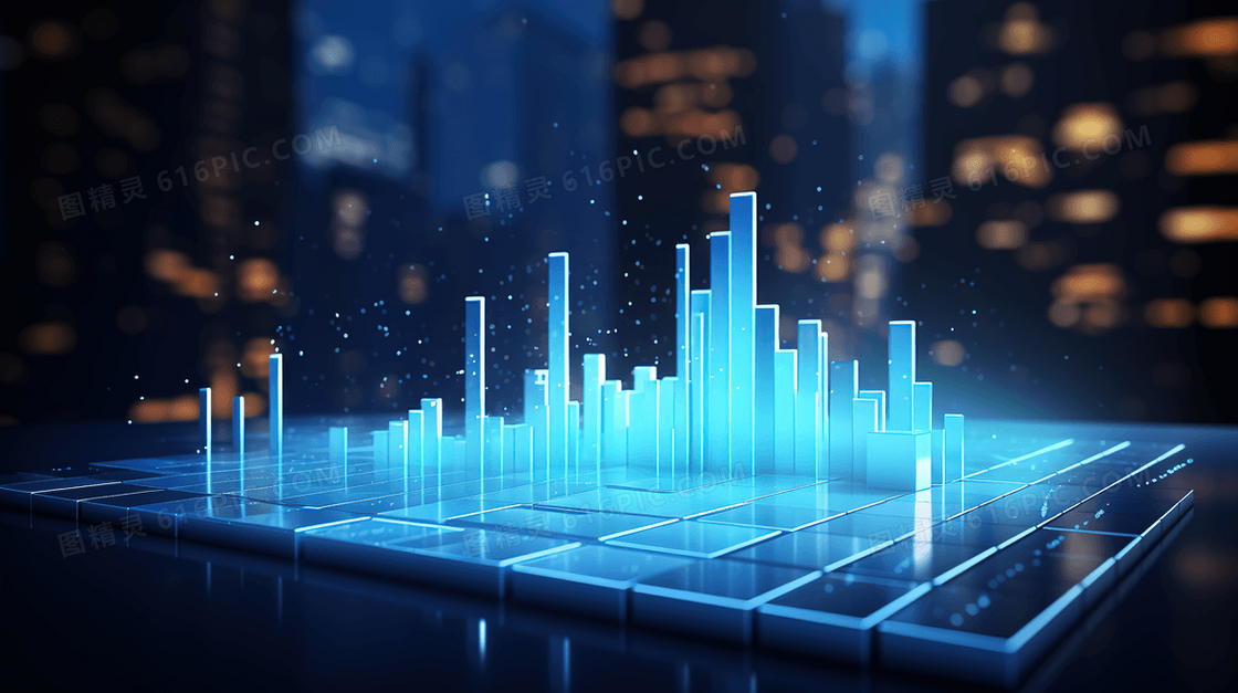 3D互联网科技数据分析柱状图插画