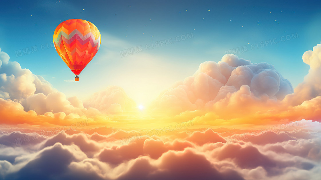 天空中唯美的彩色热气球创意插画