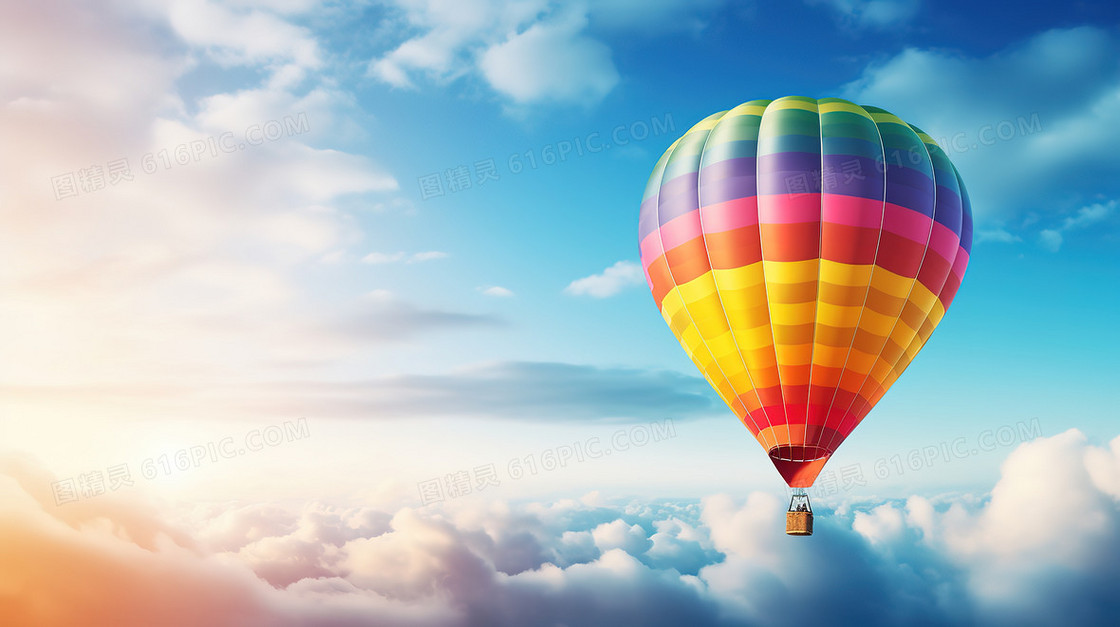 天空中唯美的彩色热气球创意插画
