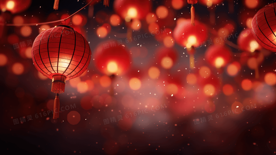 高挂红灯笼庆祝元旦节日插画