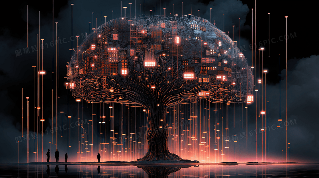 科技风树状大脑智慧树插画