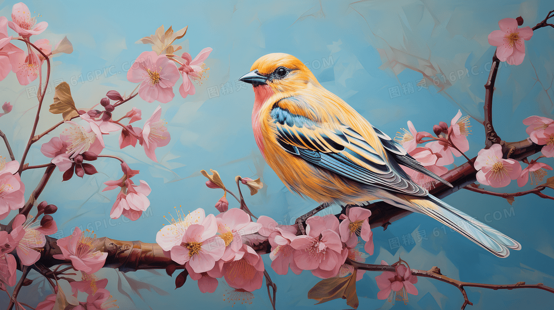 水彩手绘站在树枝上的鸟插画