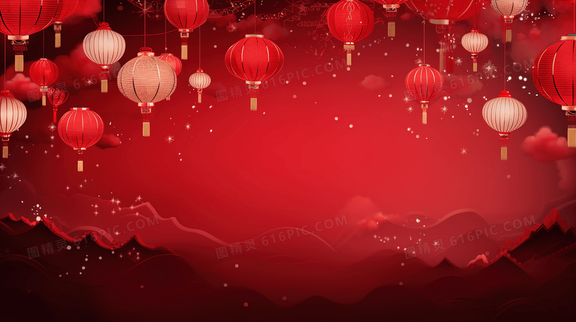 高挂红灯笼庆祝元旦节日插画