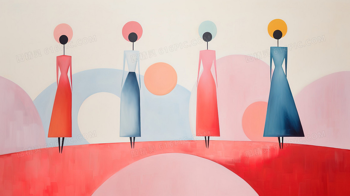 唯美色调女性艺术家创意插画