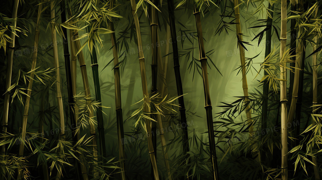绿色竹林竹枝装饰背景插画