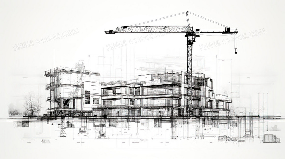 水彩晕染工地建筑施工场景创意插画