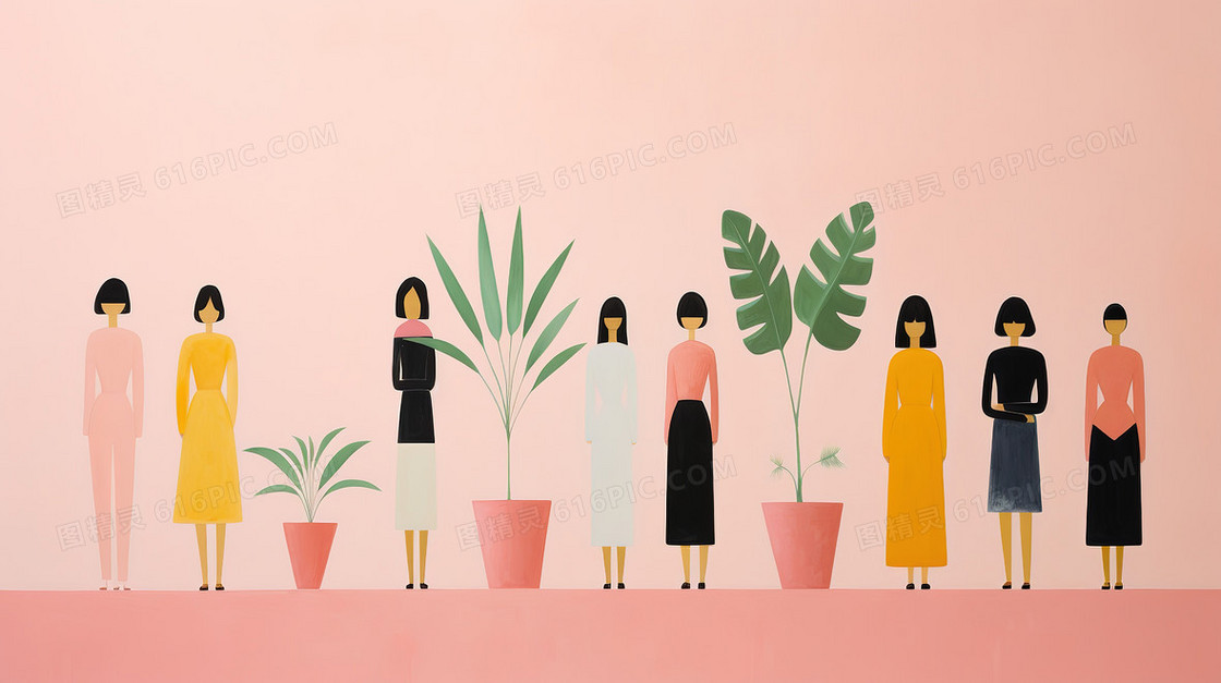 唯美色调女性艺术家创意插画