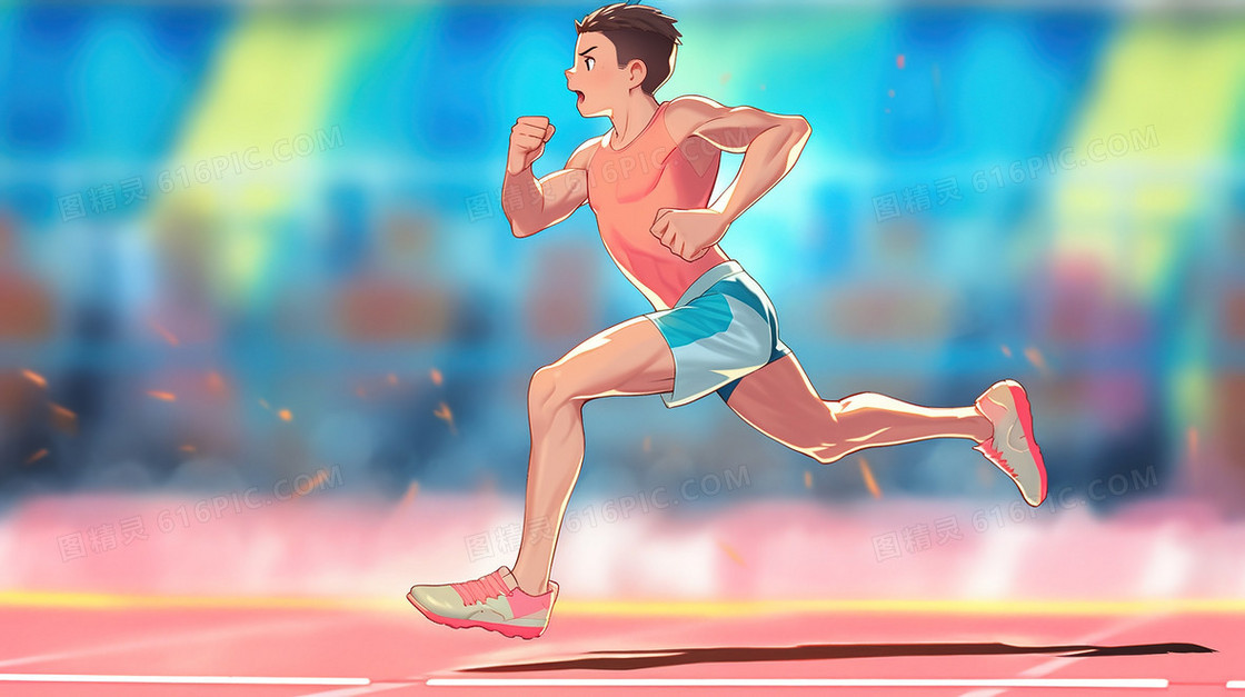 正在跑道上奔跑的男生插画