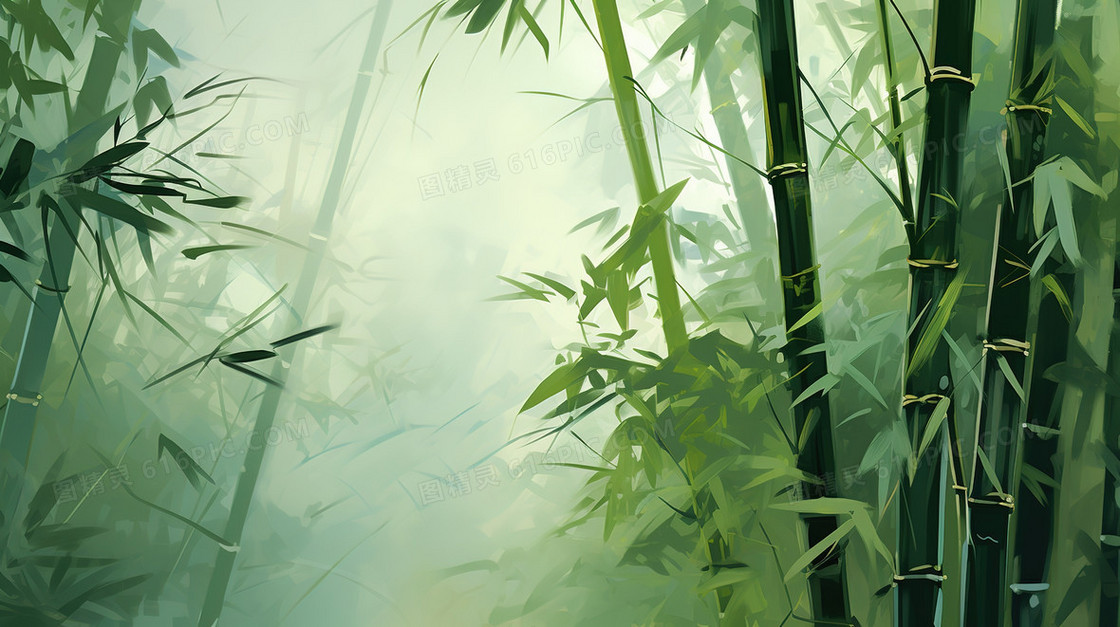 森林里的绿色竹林风景插画