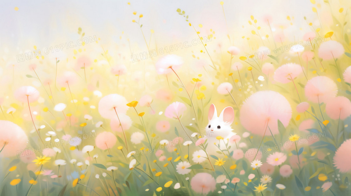 春季草地里的小动物插画