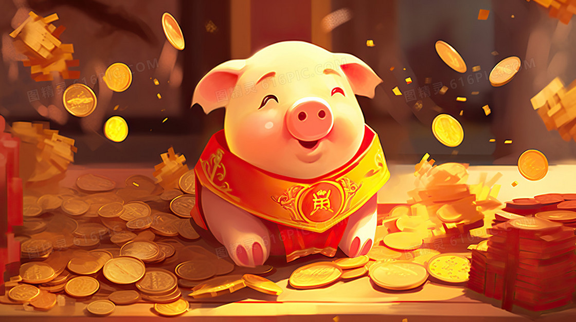 金融理财金猪金币投资插画