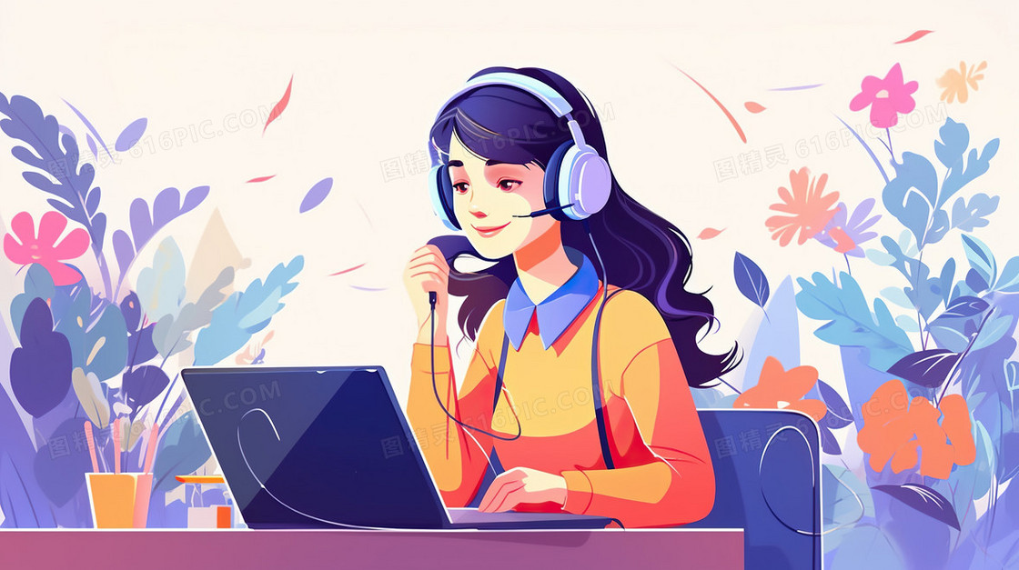 商务办公女客服插画