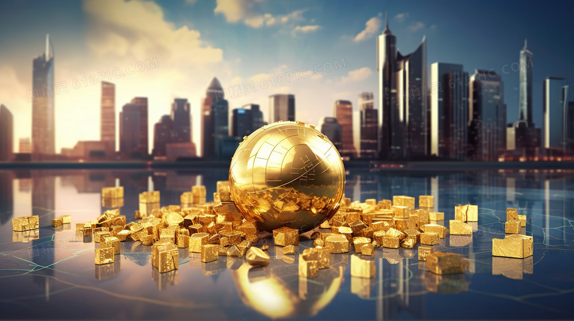 金融理财大金球金币投资插画