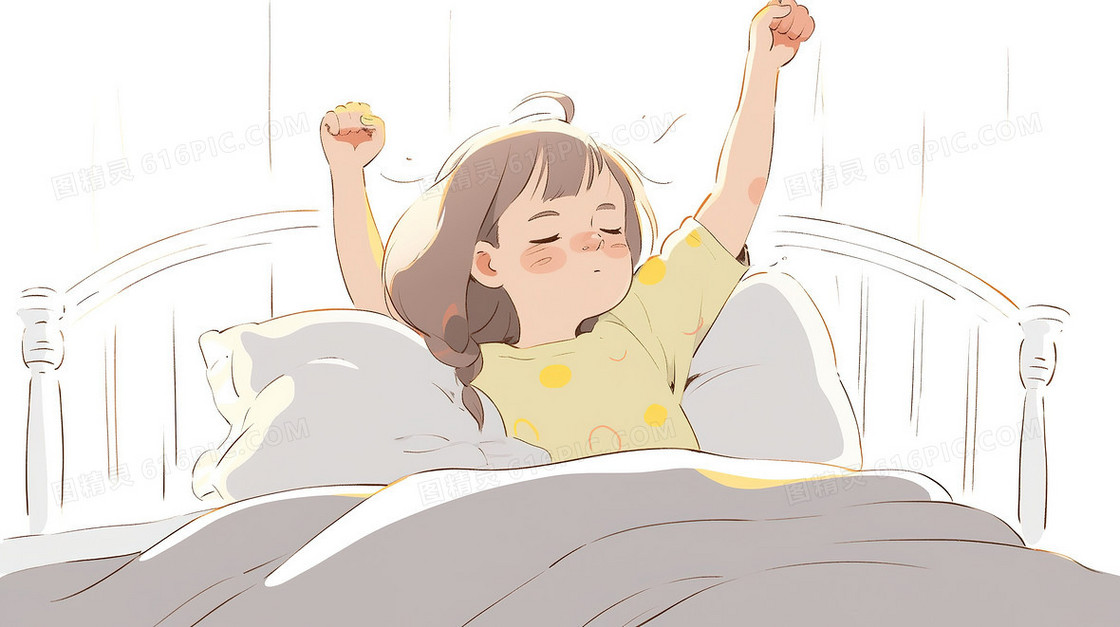 伸懒腰的女孩插画