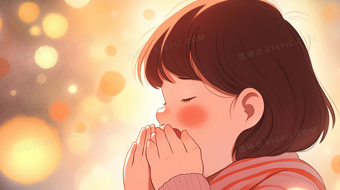 咳嗽生病的孩子插画