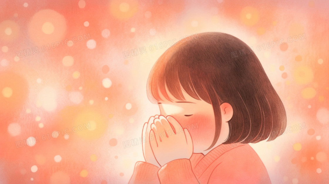 咳嗽生病的孩子插画