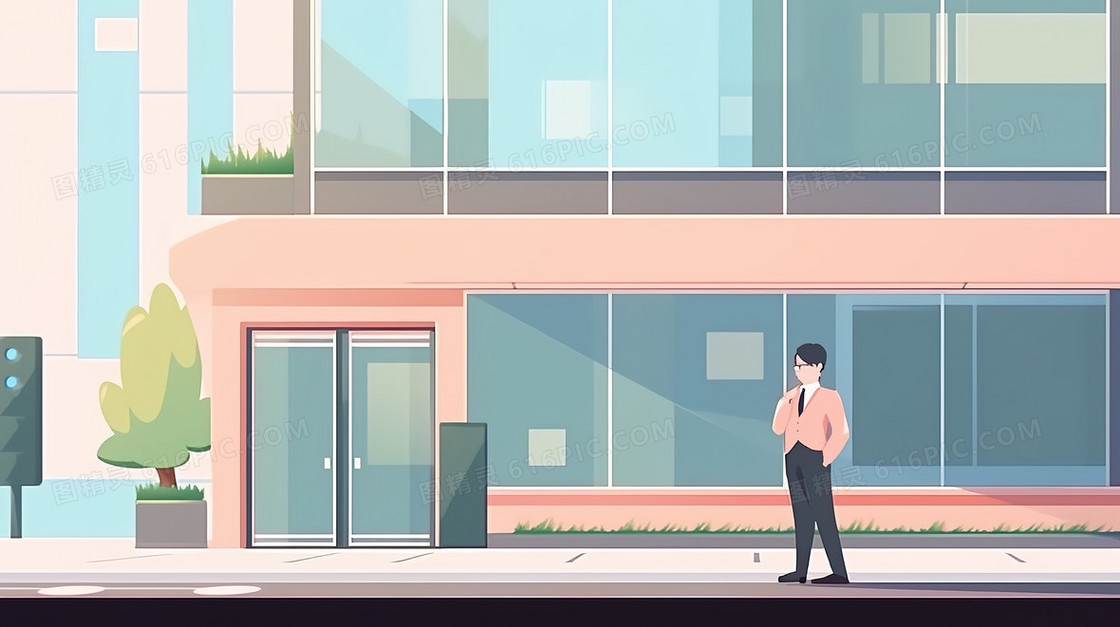 商务办公楼下的男人插画