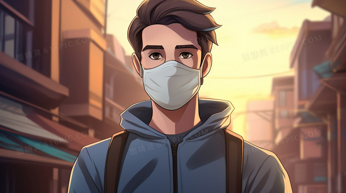 戴口罩的男性插画