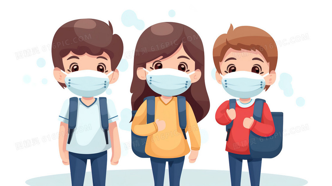 戴口罩防护流感的人插画