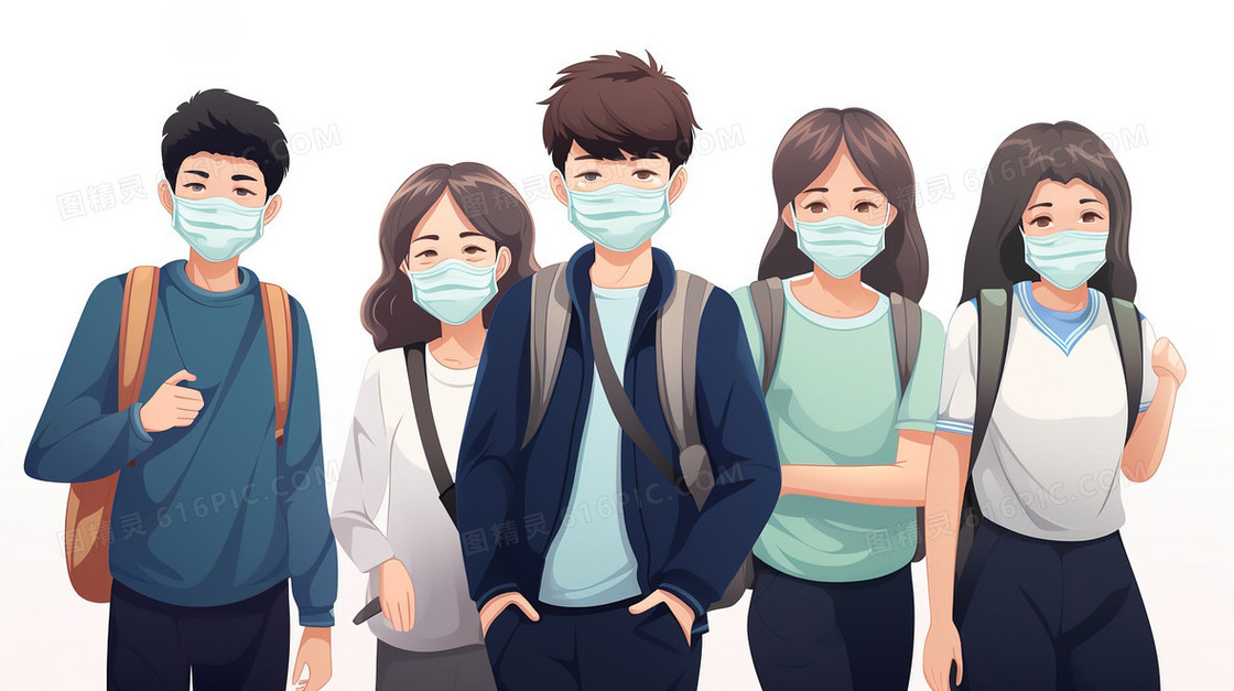 戴口罩防护流感的人插画