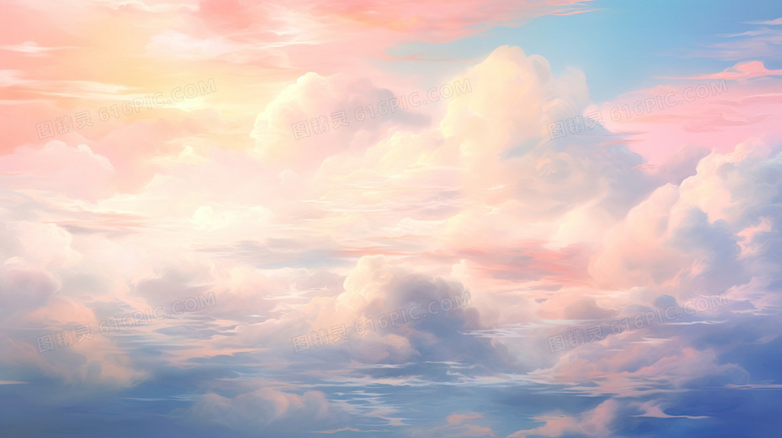 彩色唯美天空云层风景插画