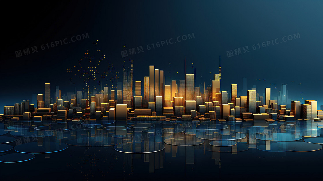 科技商务城市夜景金融建筑插画