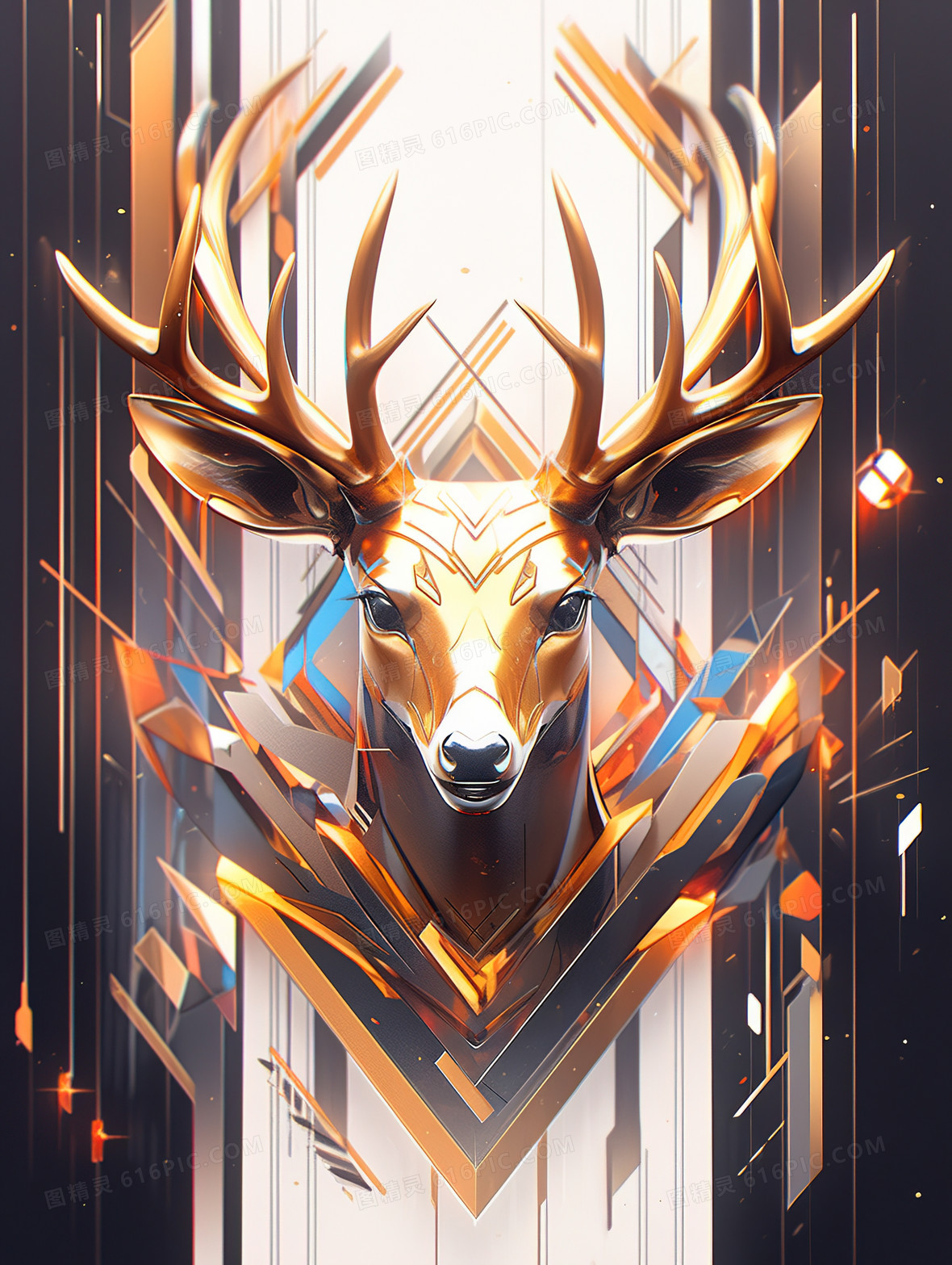 现代菱形艺术风格客厅鹿头装饰插画背景图片
