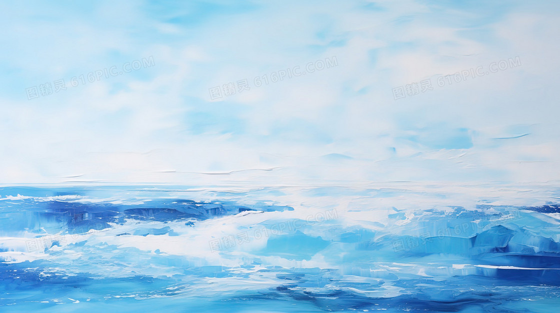 简约蓝天大海海浪插画