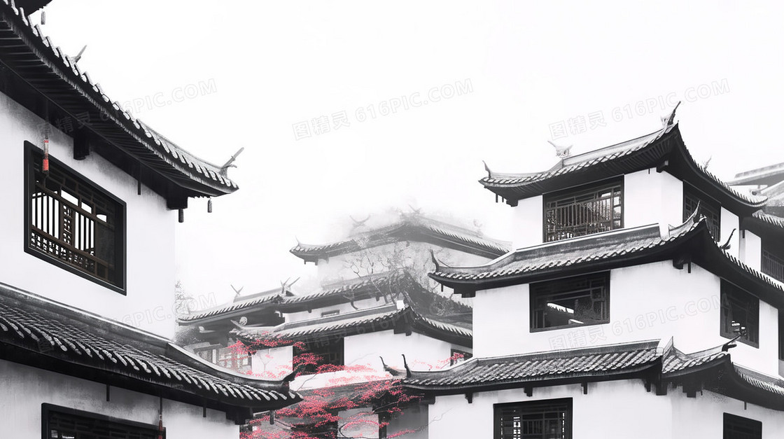 中国仿古建筑楼阁插画