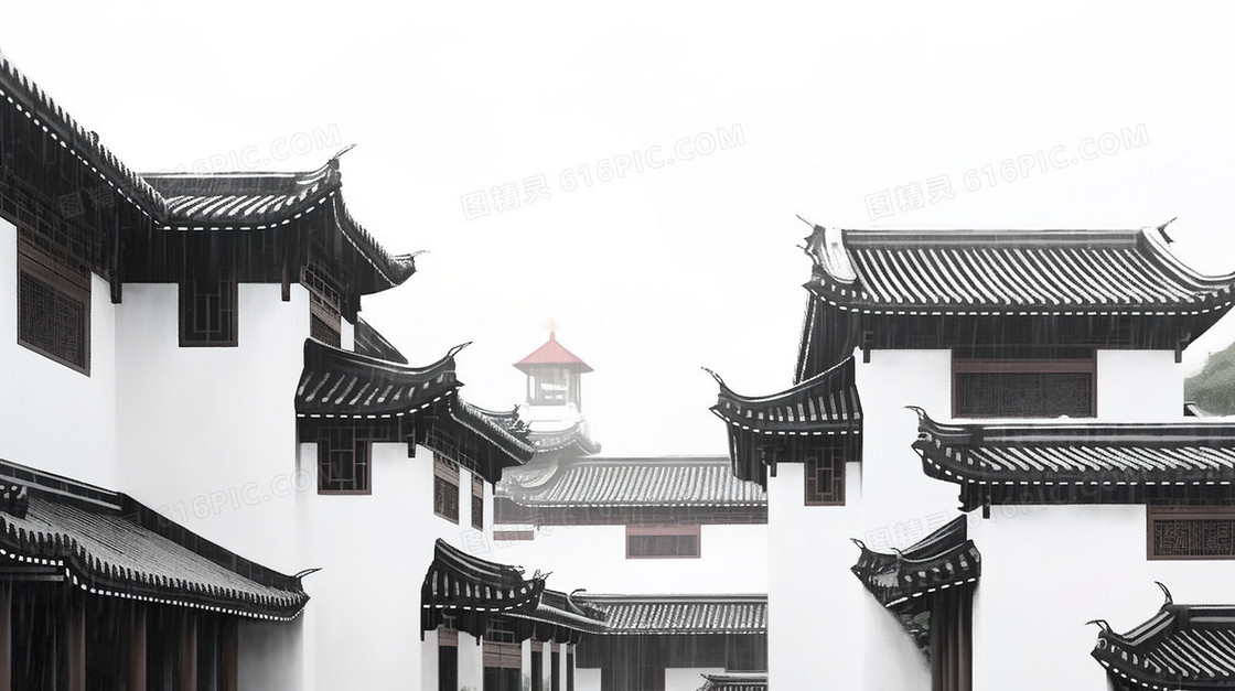 中国仿古建筑楼阁插画