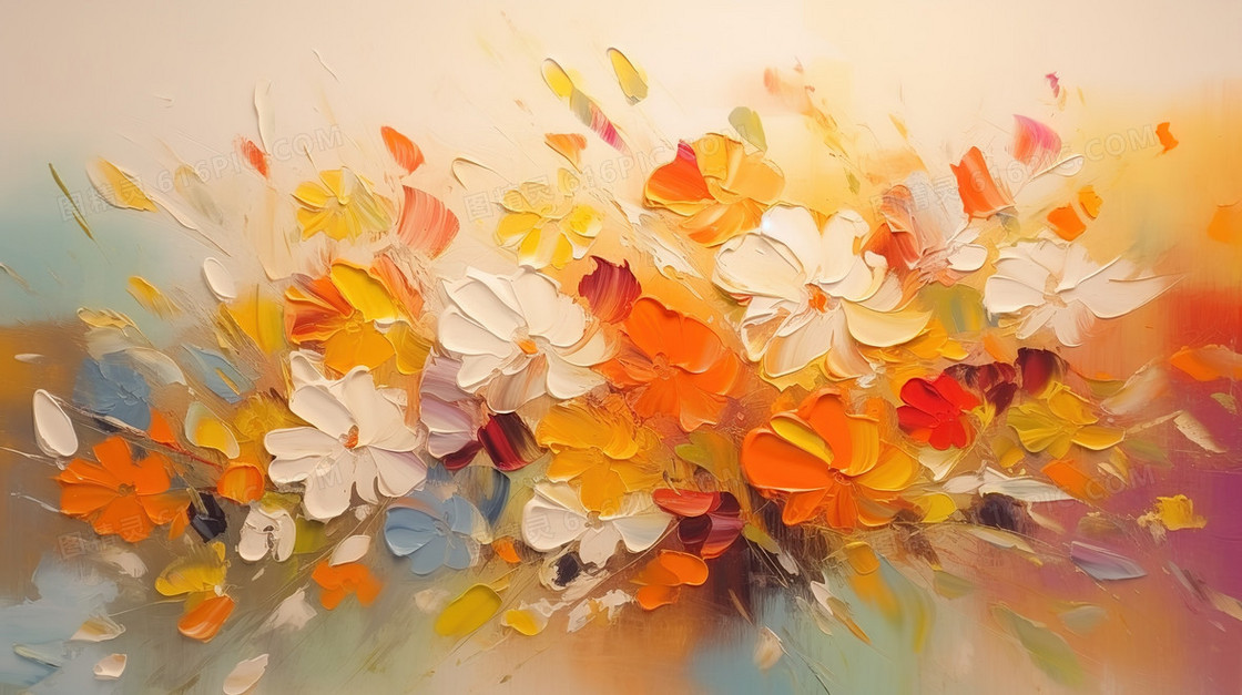 油画彩色鲜花花束插画