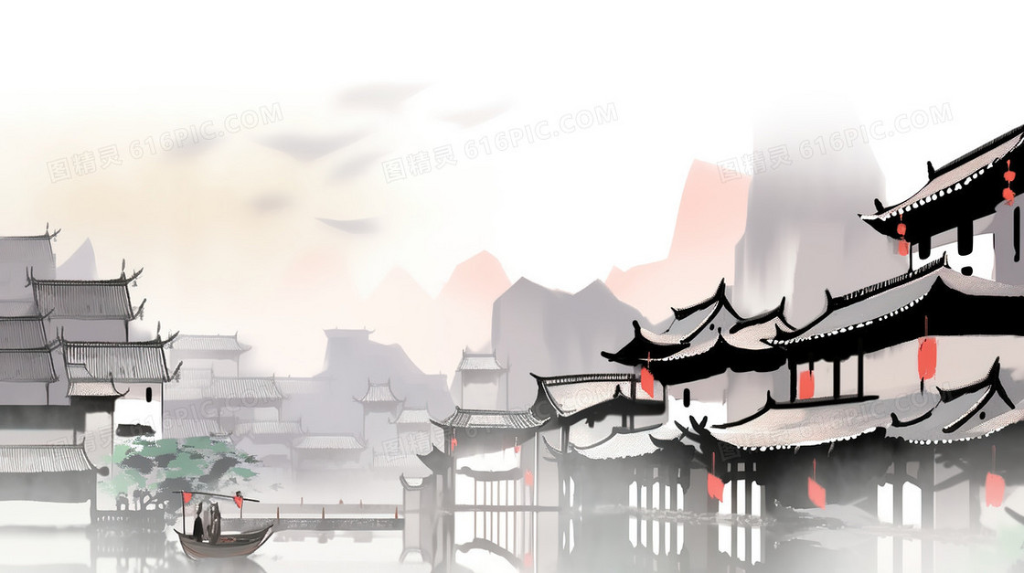 中国阁楼建筑插画
