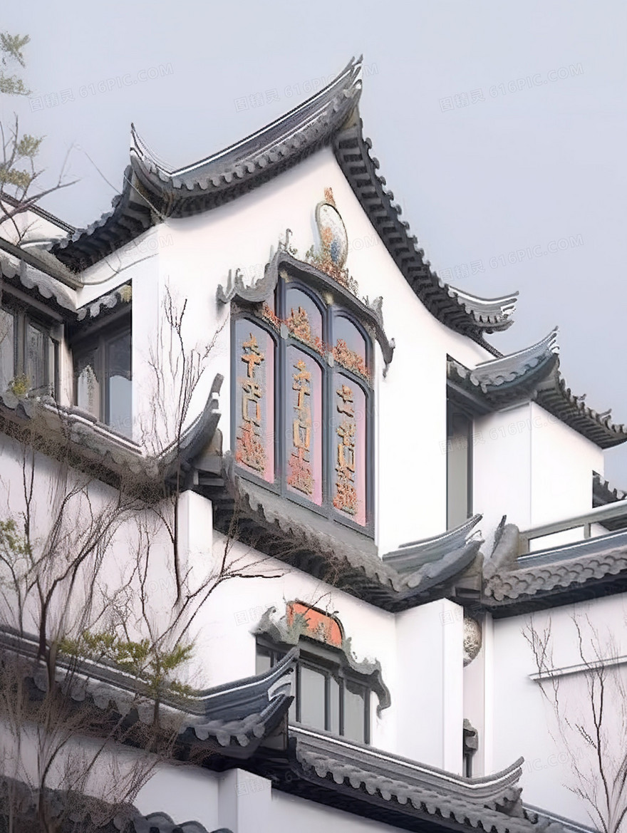 中国古建筑楼阁插画