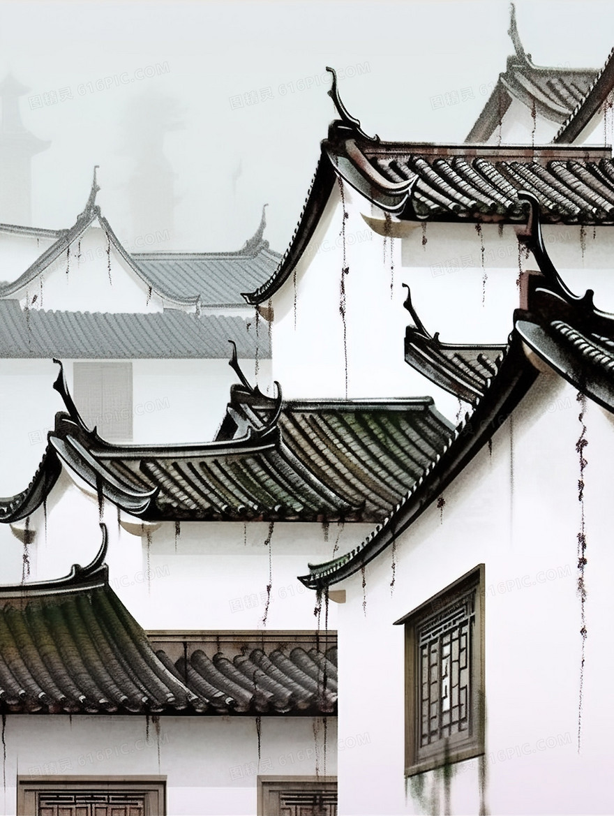 中国古建筑楼阁插画