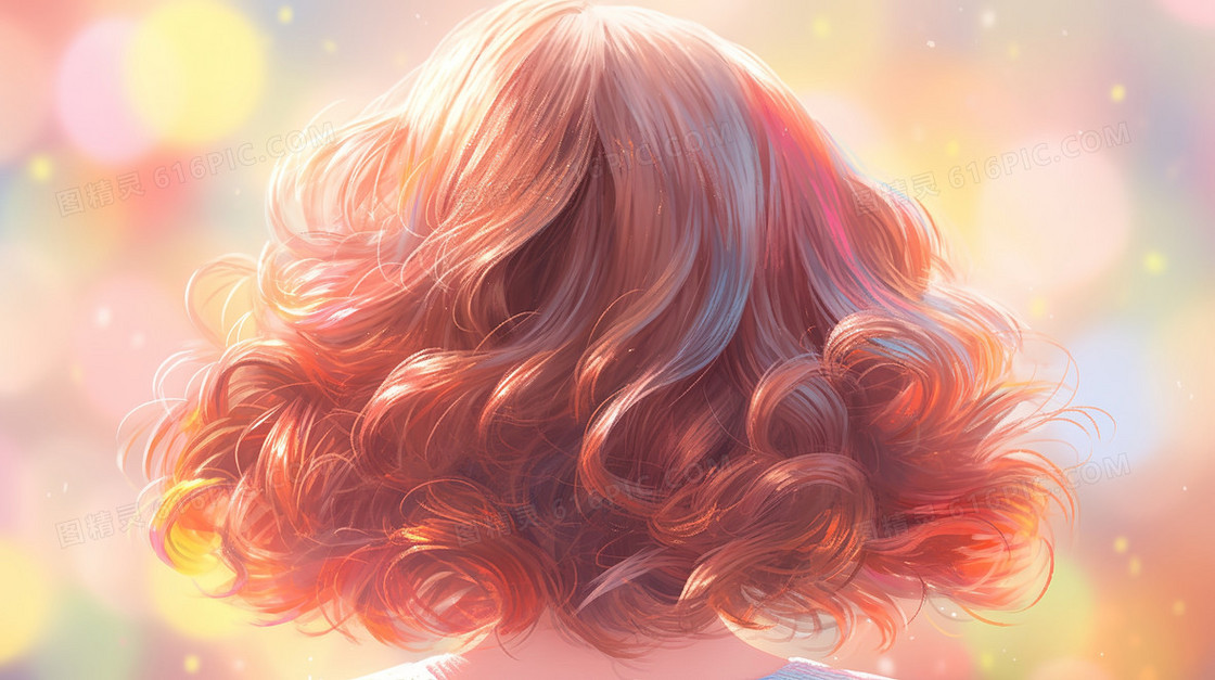 女生彩色烫发美发插画