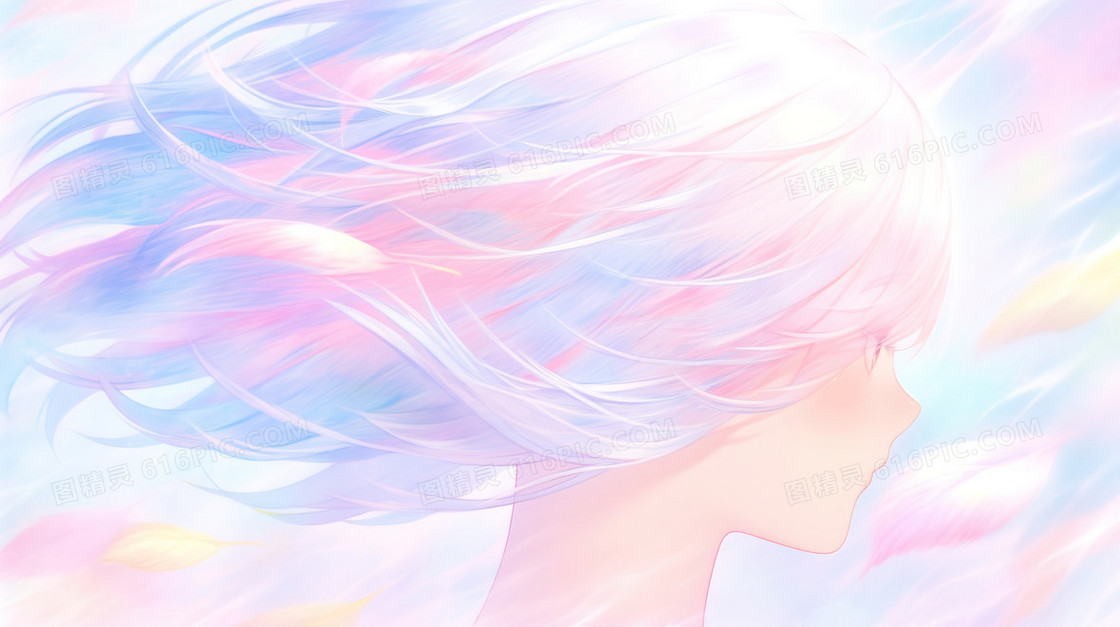 女生彩色烫发美发插画