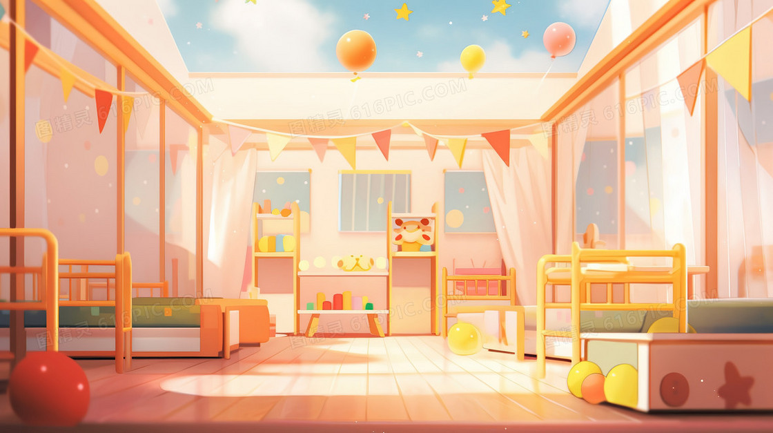 可爱温馨的幼儿园插画