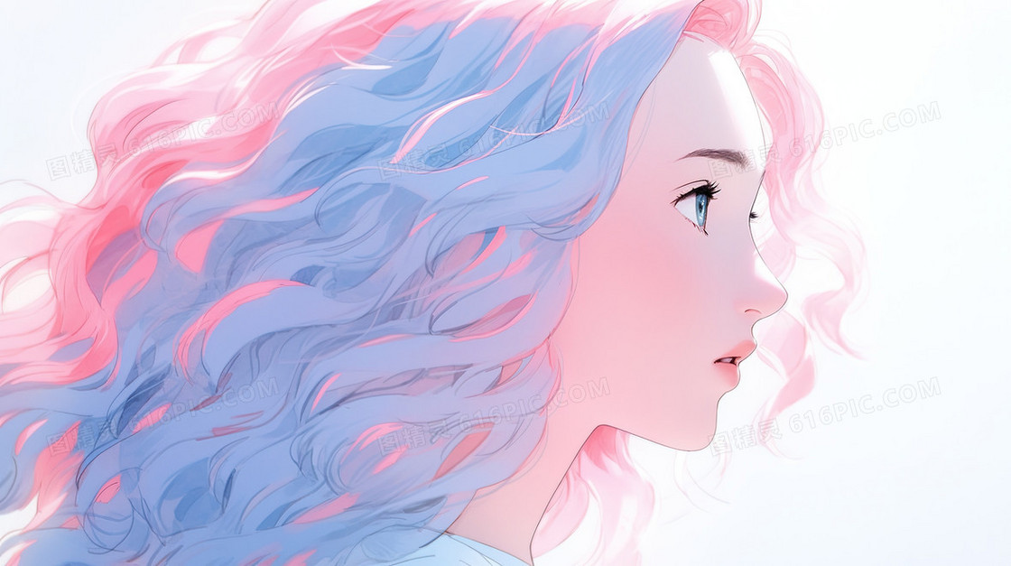 女生彩色烫发美发插画
