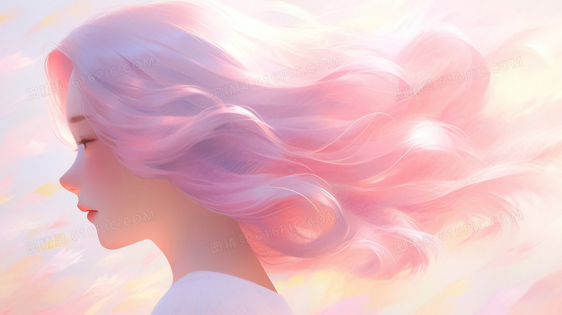 彩色梦幻女孩美容美发插画