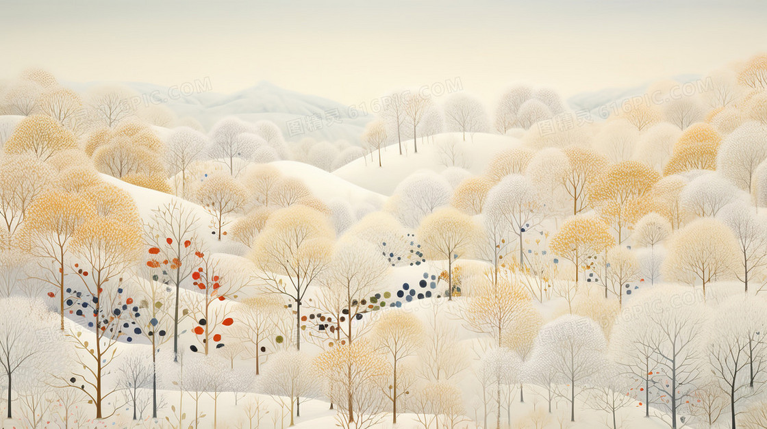 冬季大树雪景风景插画