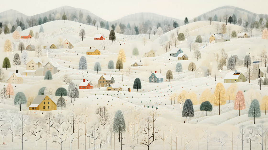 冬季田野自然风景插画