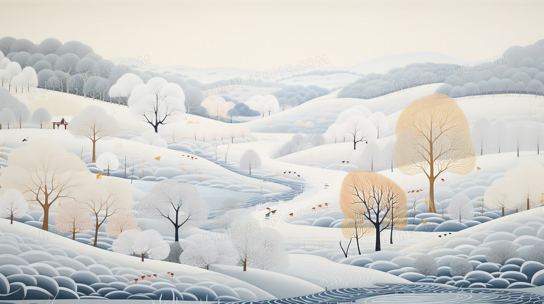 冬季大树雪景风景插画