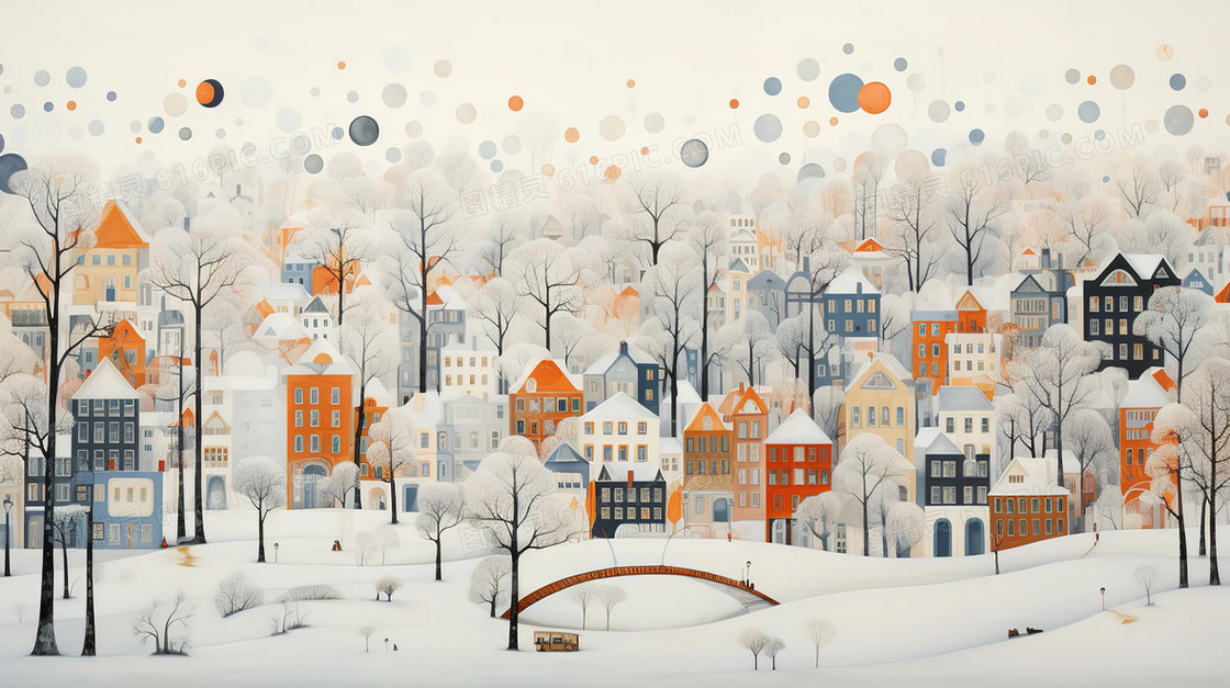 冬季城市建筑雪景风景插画