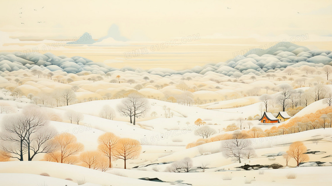 冬季大树雪景风景插画