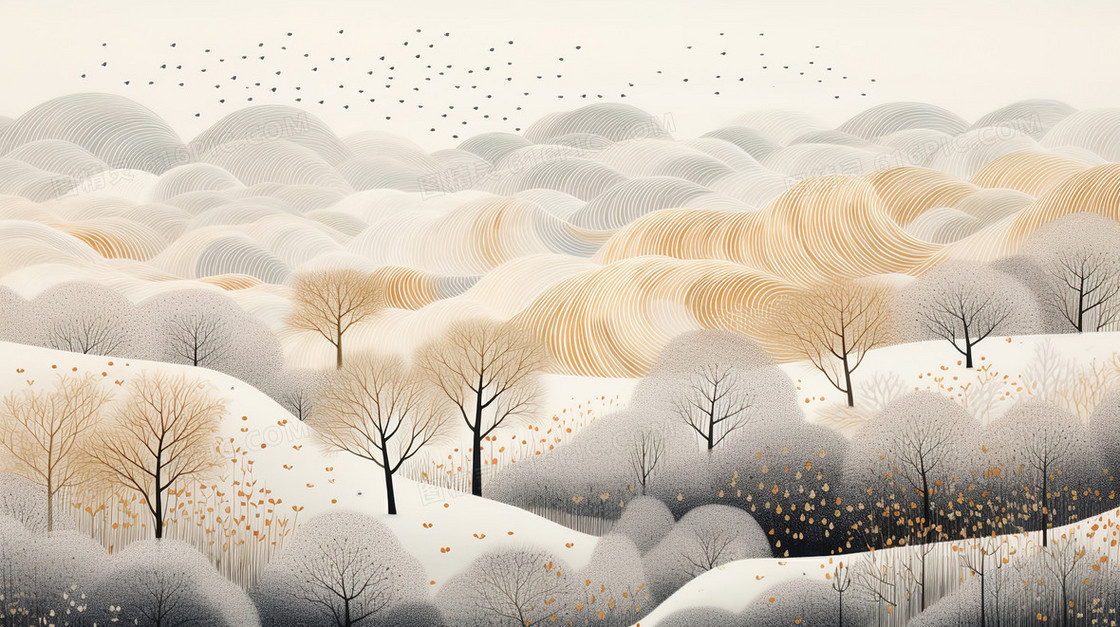 冬季大树雪景风景插画