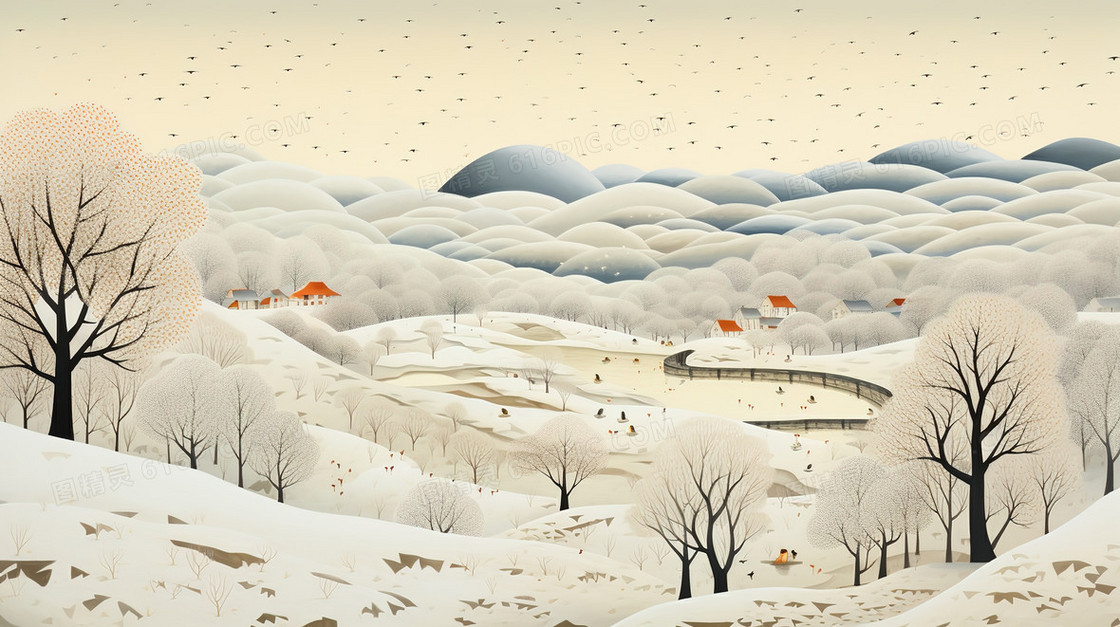 冬季大树雪景风景插画