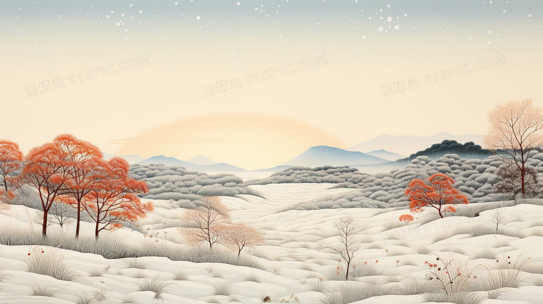 冬季山林雪地插画