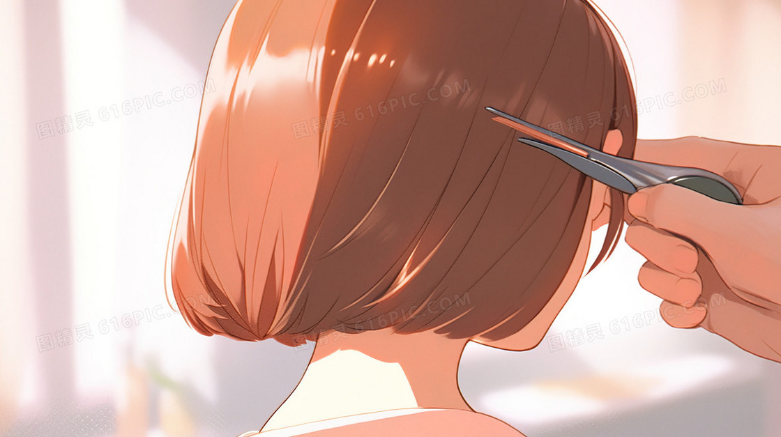 修剪短发的女生插画
